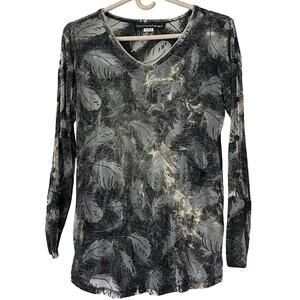 Vintage ClothesHead sheer burnout long sleeve feather pattern Y2K whimsigoth S